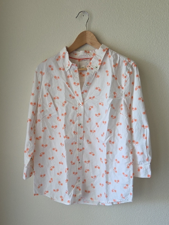 Anthropologie Tops - Anthropologie Postmark Bicycle Print Button Down Shirt White and Orange Sz 12